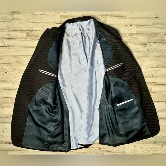 Tommy Hilfiger Jacket Black Striped 100% Wool Twill Blazer Sport Coat 44L - Picture 9 of 12